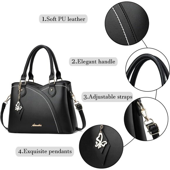 Women’s Black1 PU Leather Tote & Satchel Bag | Top Handle Crossbody Shoulder Bag - Picture 7 of 7